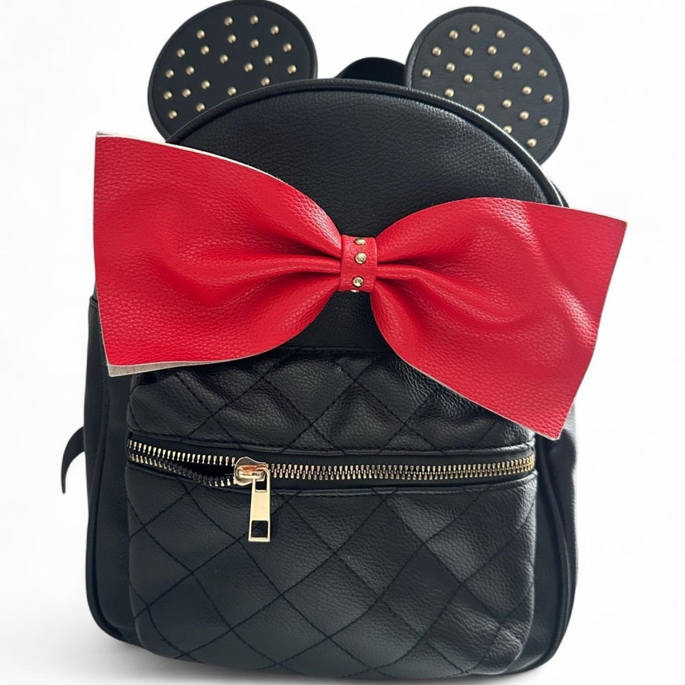 Olivia Miller Black Quilted Faux Leather Minnie Mouse Backpack